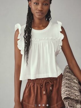 Maeve White Ruffle Trim Sleeveless Tank
